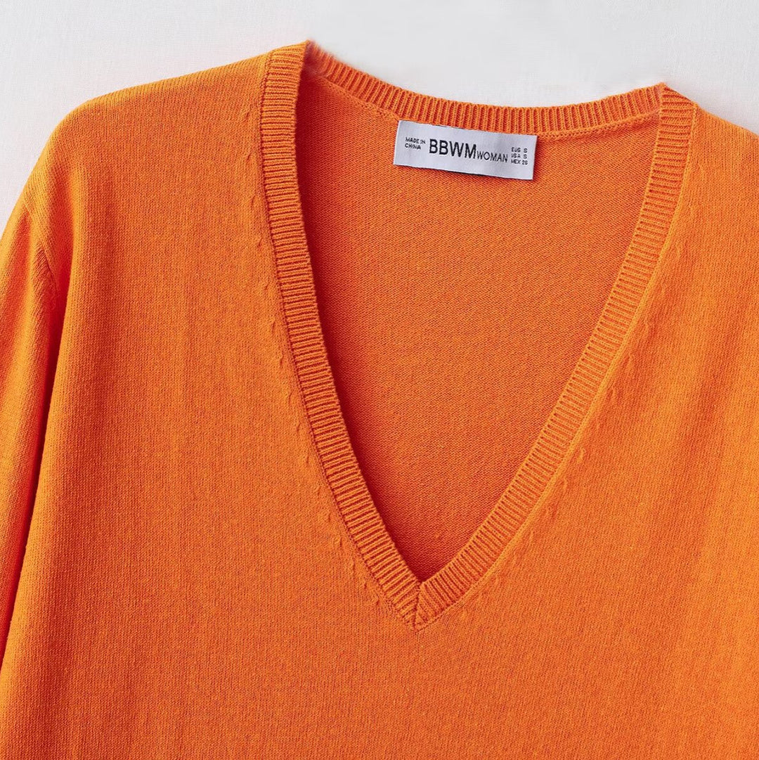 Damen eleganter V-Ausschnitt Pullover aus hochwertiger Baumwollmischung Drune