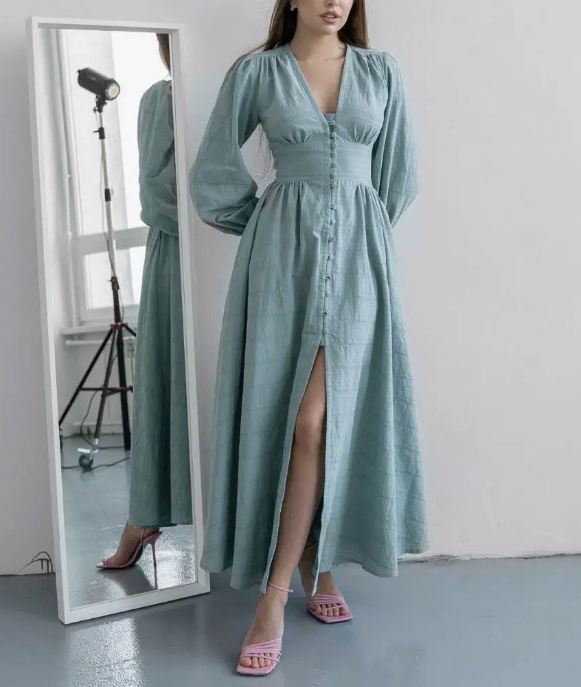 Damen Maxi-Kleid mit tailliertem Oberteil und elegantem Schlitz Drune