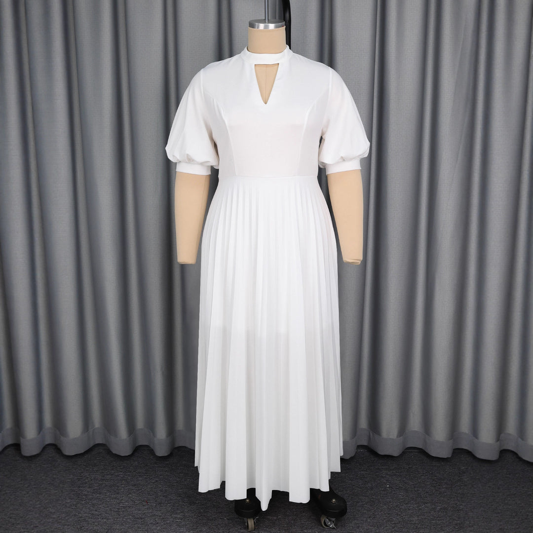 Damen Elegantes Maxikleid mit plissiertem Rock und Schlüsselausschnitt Drune