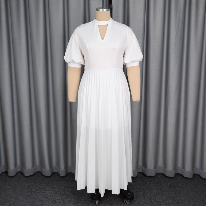 Damen Elegantes Maxikleid mit plissiertem Rock und Schlüsselausschnitt Drune