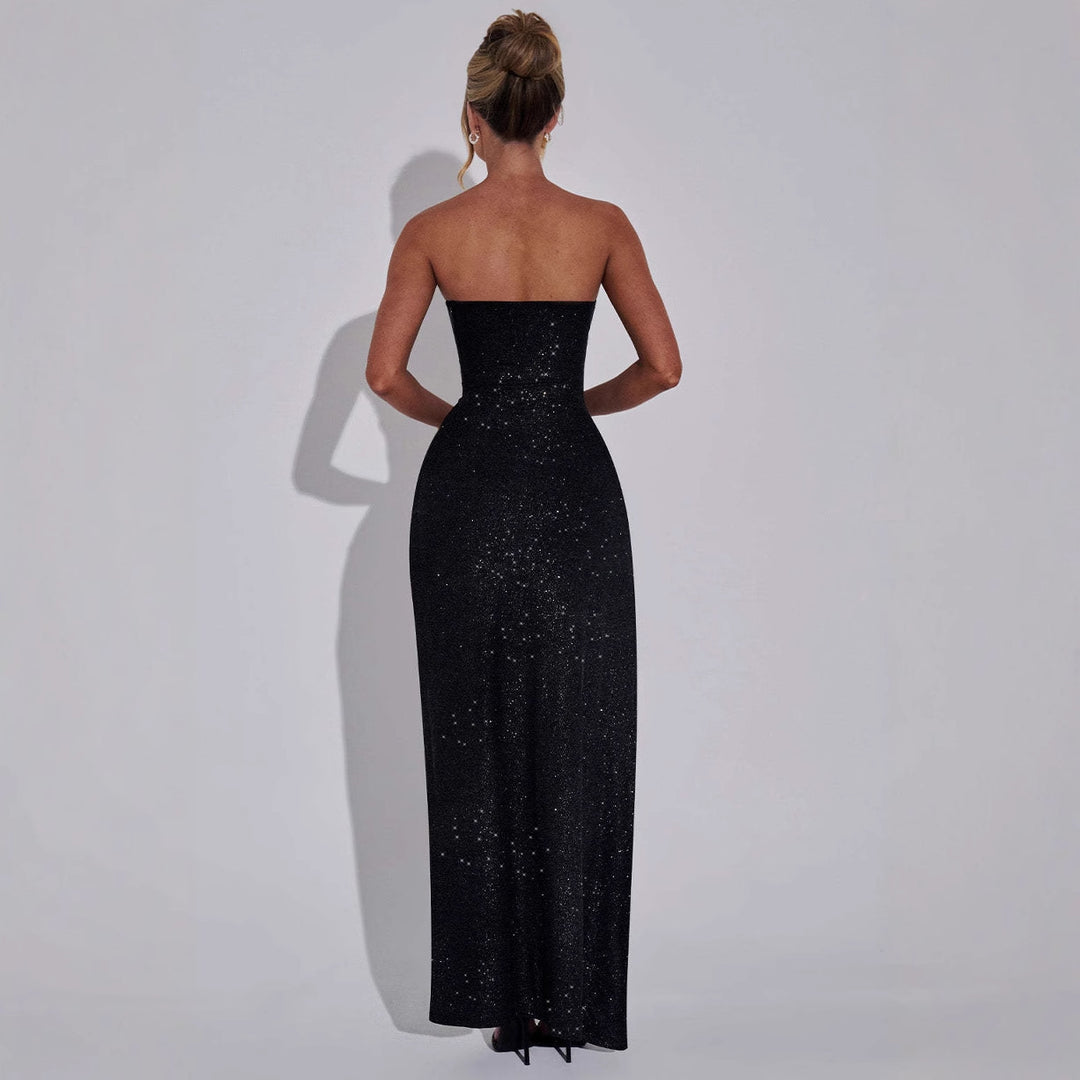 Damen Glitzerndes Abendkleid mit schulterfreiem Design und seitlichem Schlitz Drune