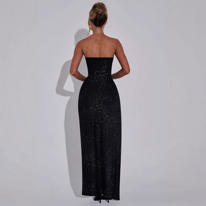 Damen Glitzerndes Abendkleid mit schulterfreiem Design und seitlichem Schlitz Drune