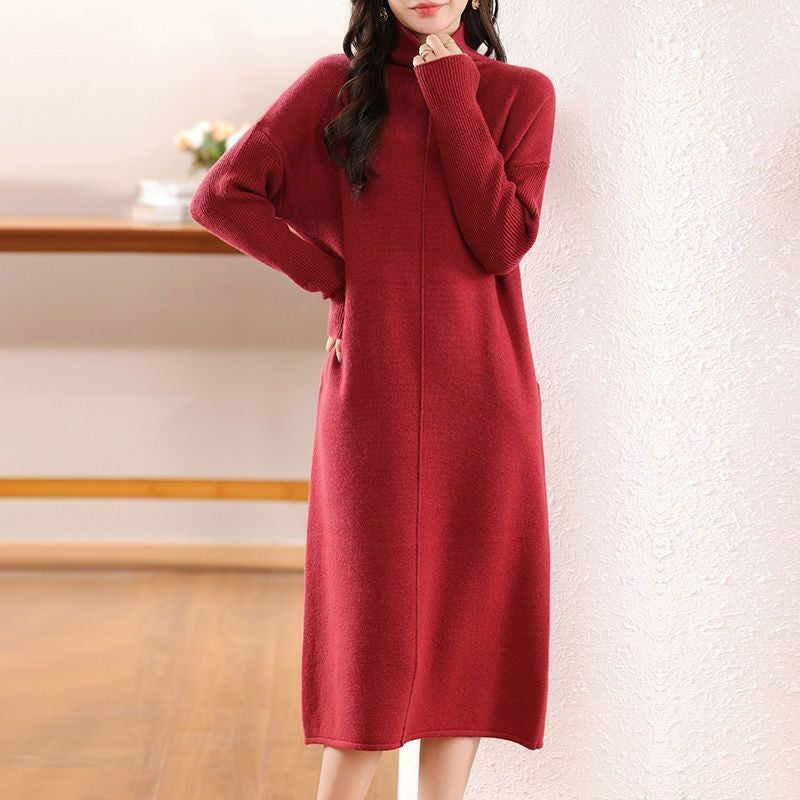 Damen Strickkleid mit hohem Stehkragen und lässiger Silhouette Drune