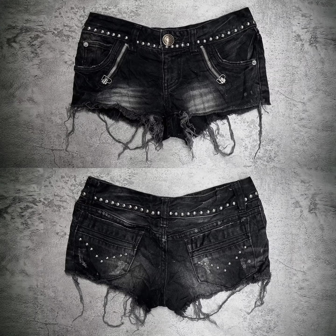 Damen Modische Destroyed Denim-Shorts mit Nieten Drune