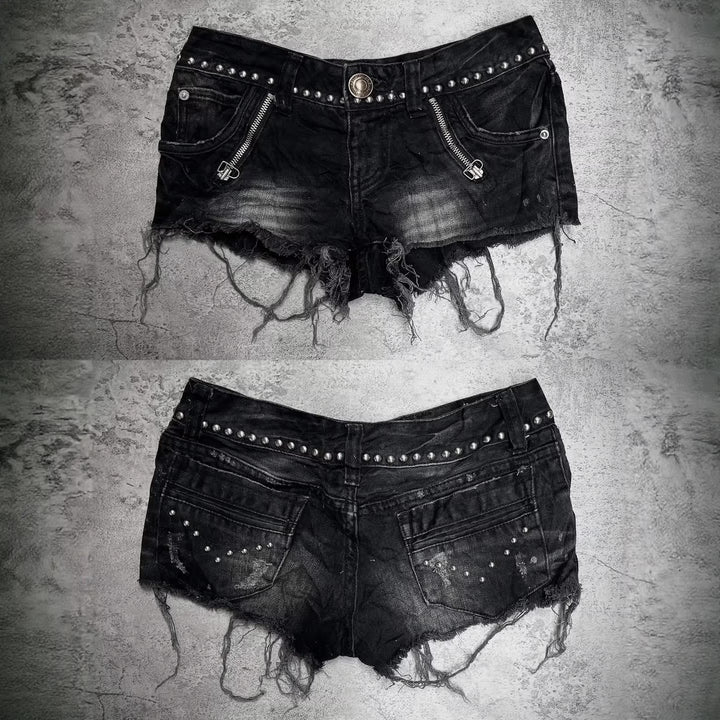 Damen Modische Destroyed Denim-Shorts mit Nieten Drune