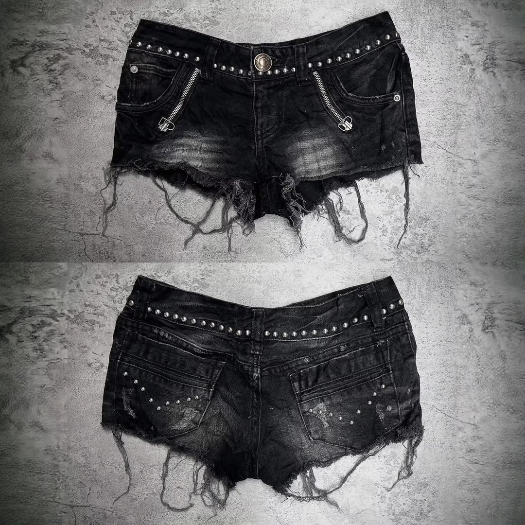 Damen Modische Destroyed Denim-Shorts mit Nieten Drune