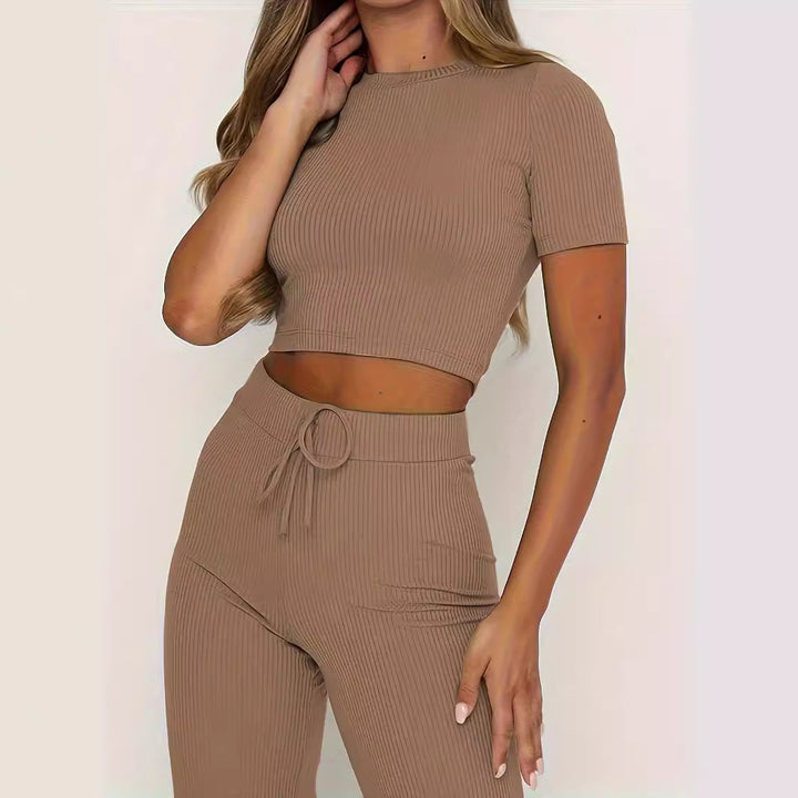 Damen modisches und komfortables Crop-Top-Hosen-Set Drune