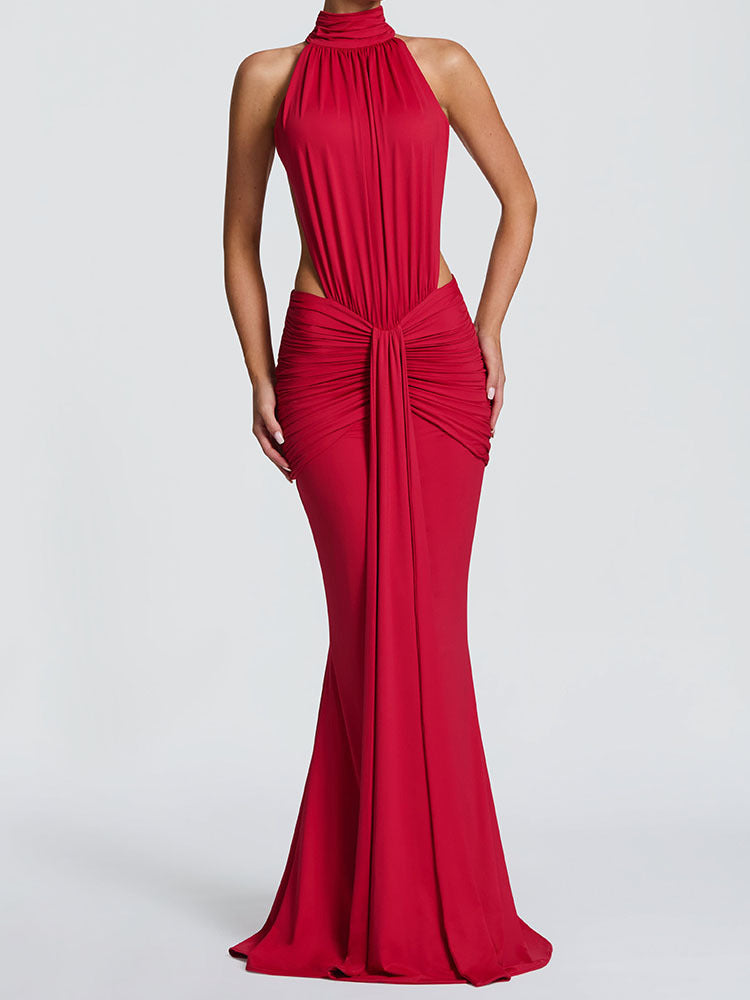 Damen Elegantes Maxikleid mit drapiertem Vorderteil und hochgeschlossenem Design Drune