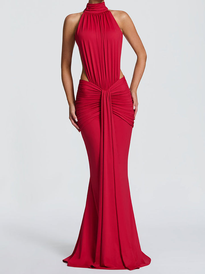 Damen Elegantes Maxikleid mit drapiertem Vorderteil und hochgeschlossenem Design Drune