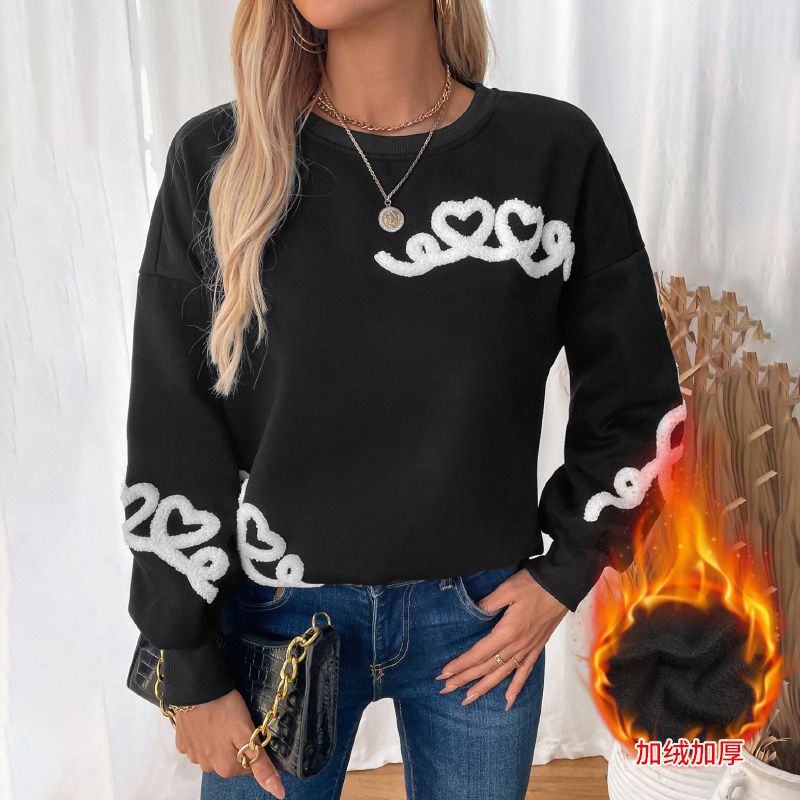 Damen lockerer Pullover mit Herzen-Applikation Drune