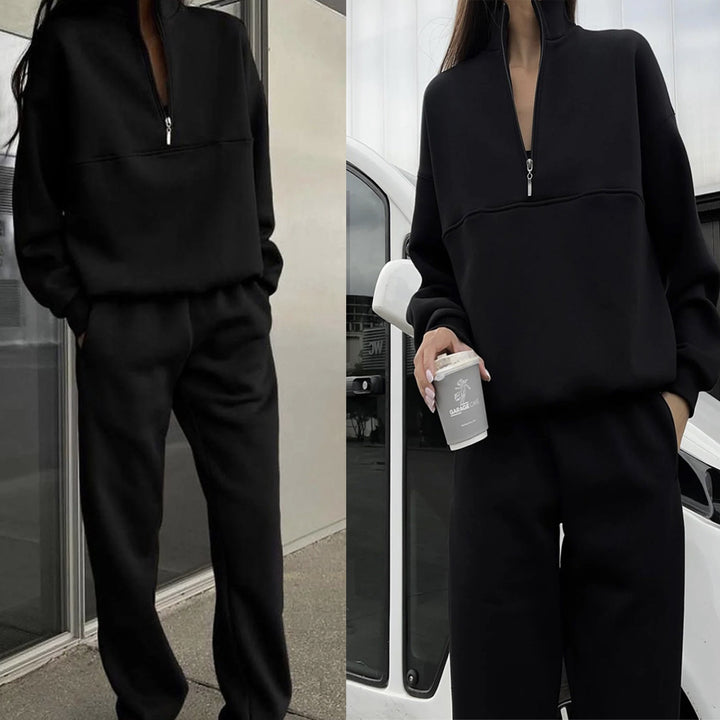 Damen nan Oversize Half-Zip Sweatshirt mit Stehkragen und weicher Jogginghose Drune