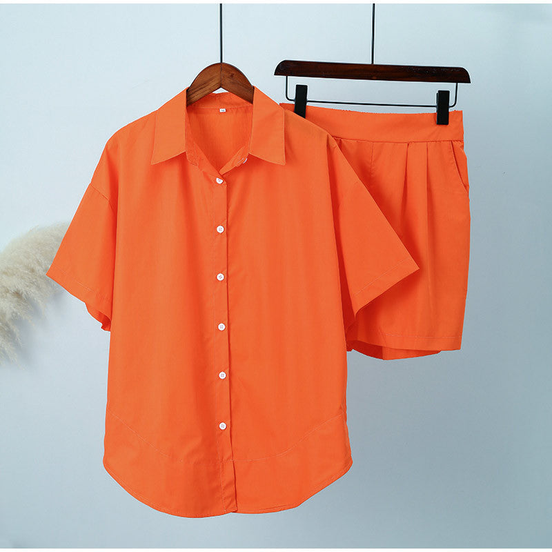 Damen Freizeit Knopf-up Shirt und Shorts Set Drune