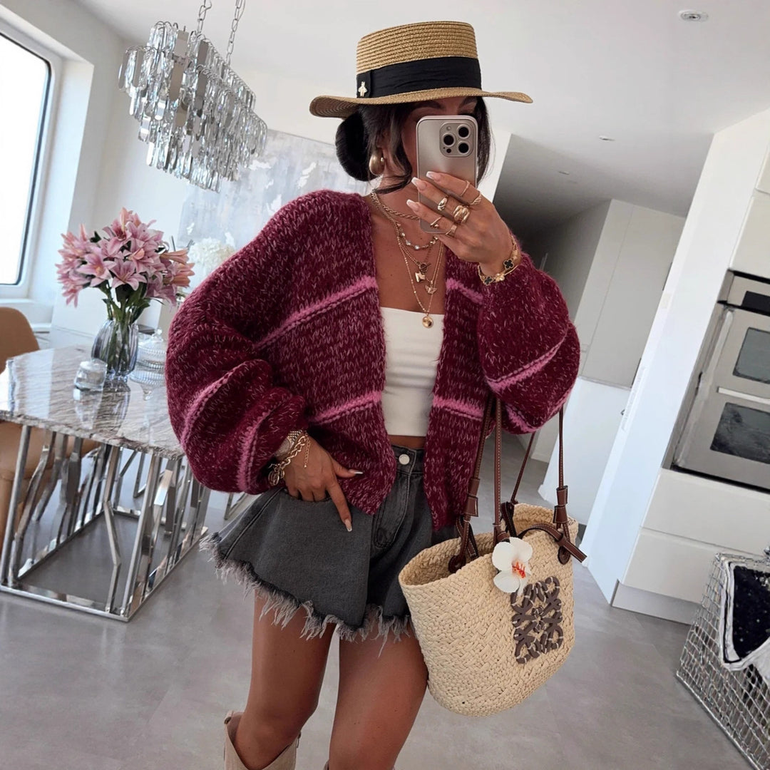 Damen lässige Strickjacke mit oversized Schnitt und modernen Details Drune