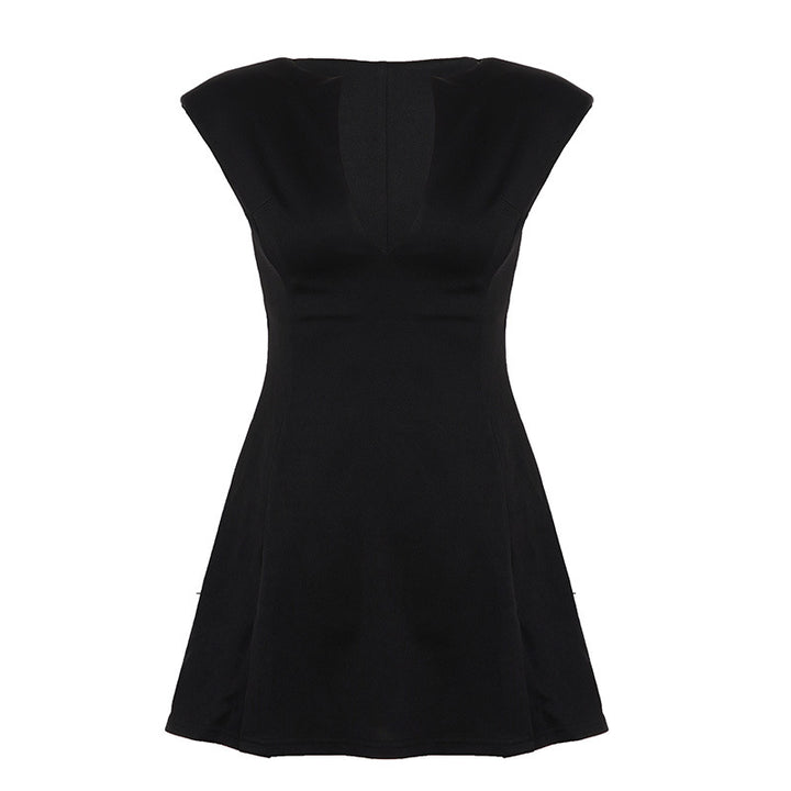 Damen Elegantes Kurzarm-Kleid mit Taillierung und V-Ausschnitt Drune