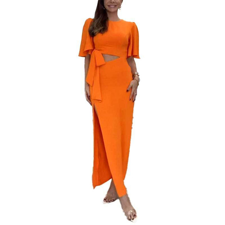Damen Maxikleid mit elegantem Schlitz und fließendem Oberteil Drune