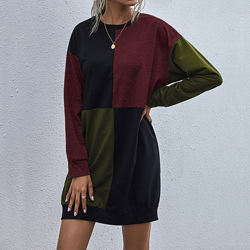 Damen lässiges Oversized Kleid mit Farbblockdesign Drune