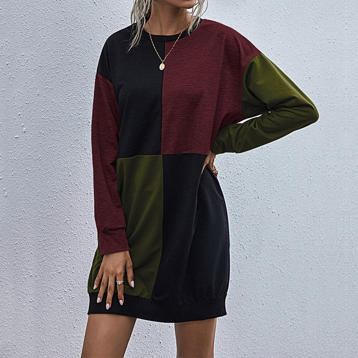 Damen lässiges Oversized Kleid mit Farbblockdesign Drune