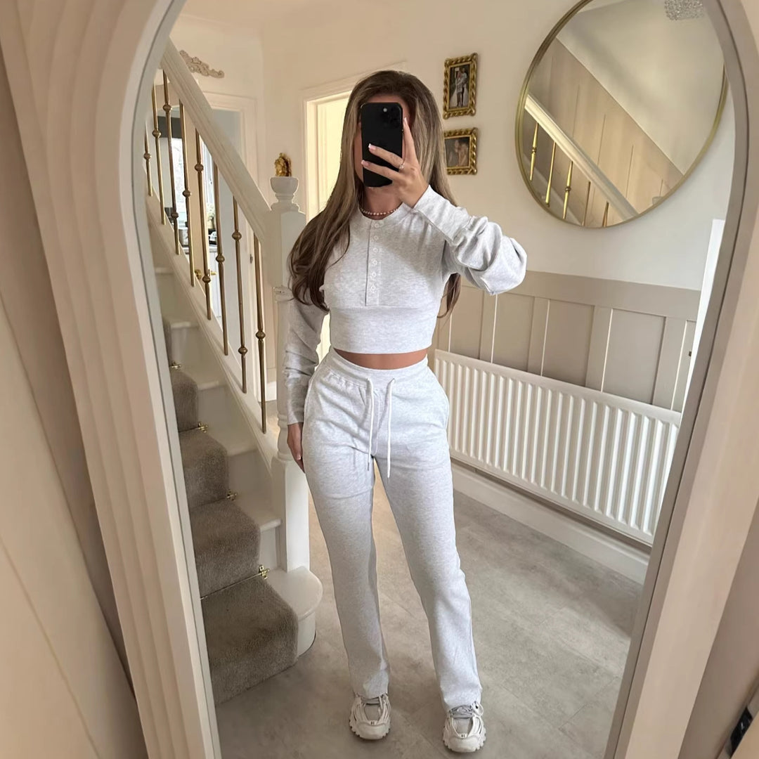Damen lässiges Freizeit-Set mit cropped Sweatshirt und bequemen Jogginghose Drune