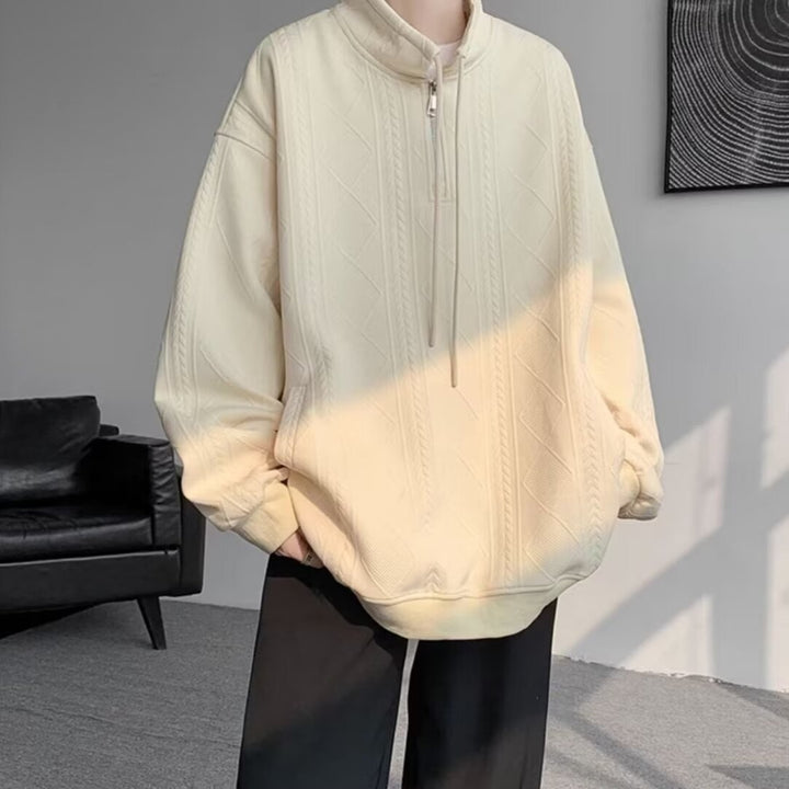 Damen lässiger Pullover mit modernem Stehkragen und Ringelzug Drune