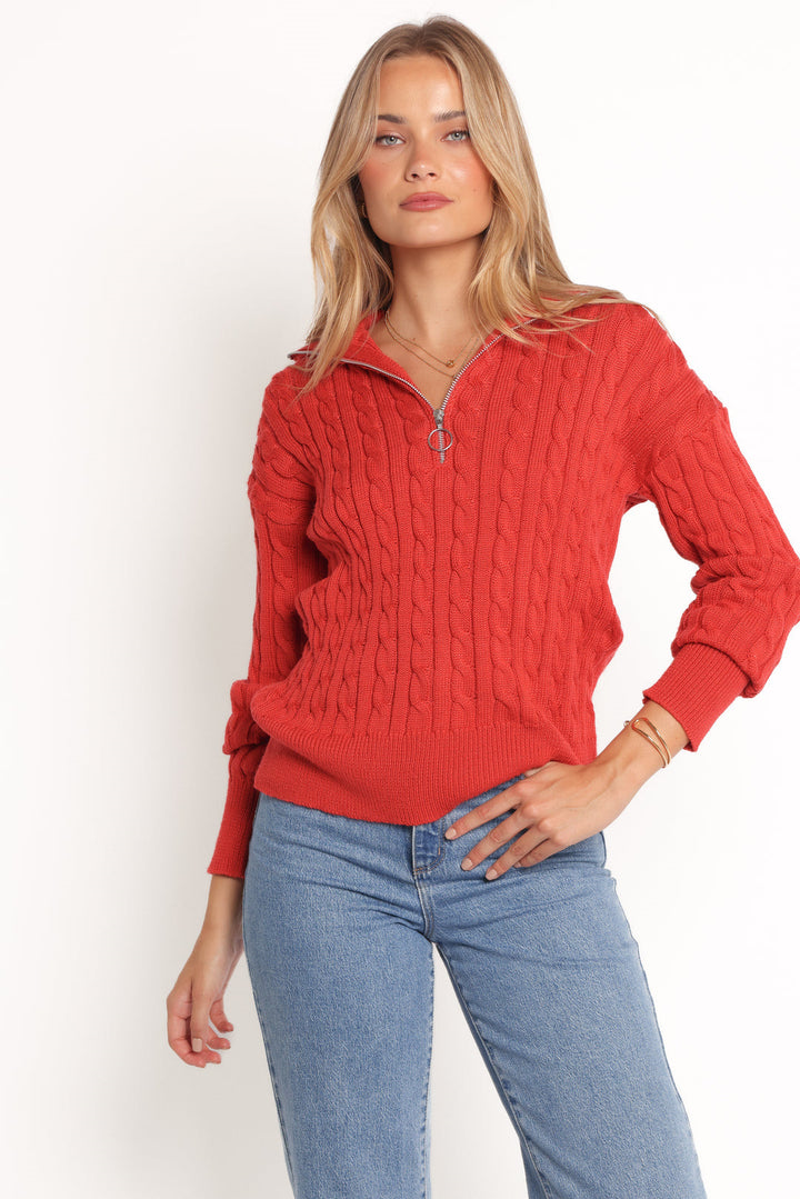 Damen Strickpullover mit elegantem Kabelmuster und modischem Stehkragen Drune