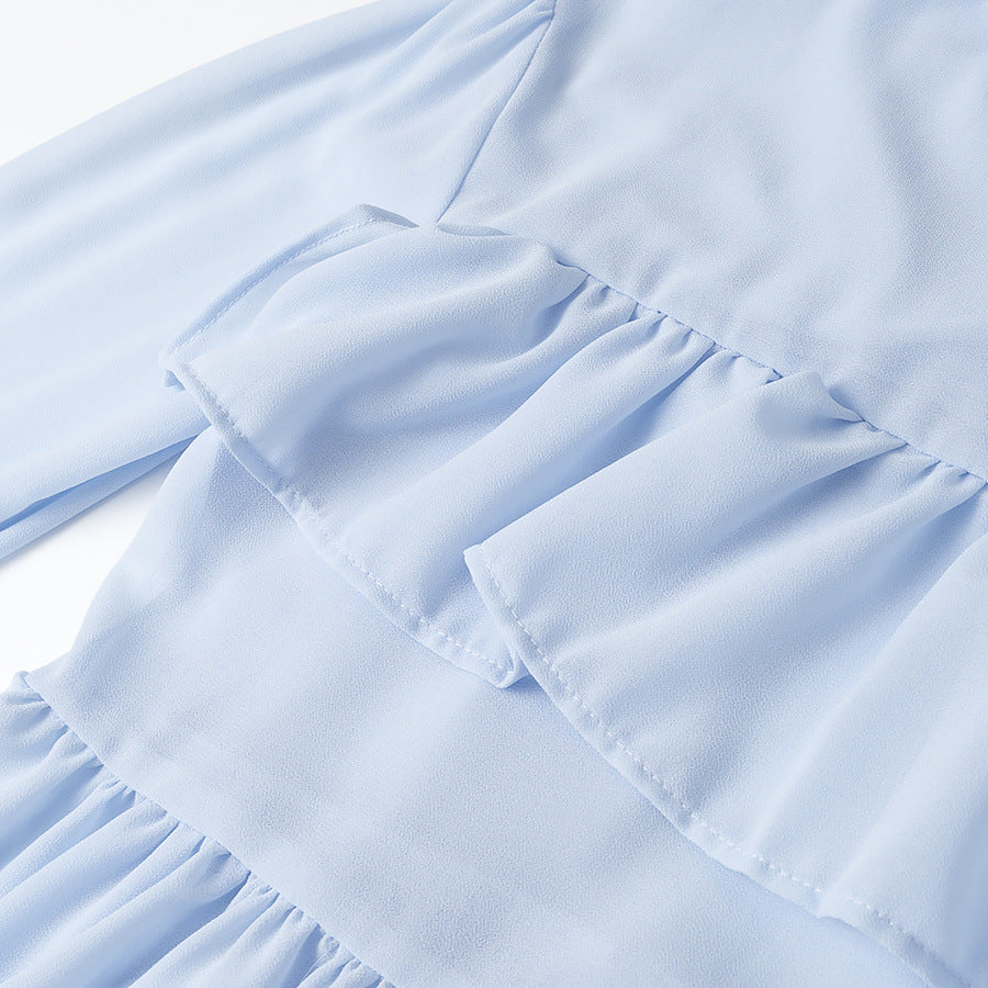 Damen elegante Bluse mit voluminösen Rüschen und asymmetrischem Schnitt Drune