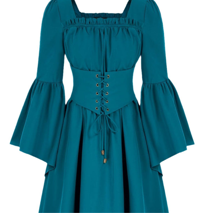 Damen Mittelalterliches Kleid mit fließenden Ärmeln und Schnürdetail Drune