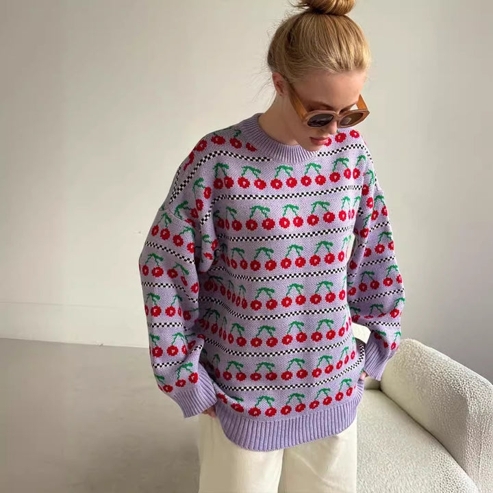 Damen Gemusterter Pullover mit fruchtigem Design Drune