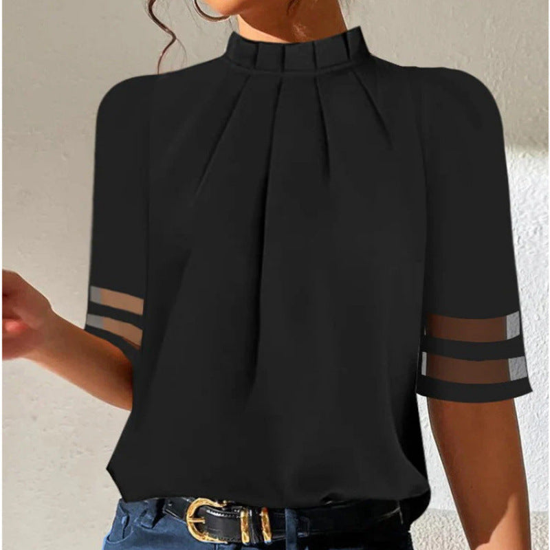 Damen elegante Bluse mit transparenten Ärmeln Drune