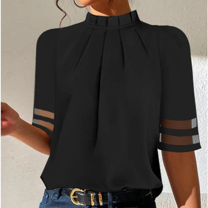 Damen elegante Bluse mit transparenten Ärmeln Drune