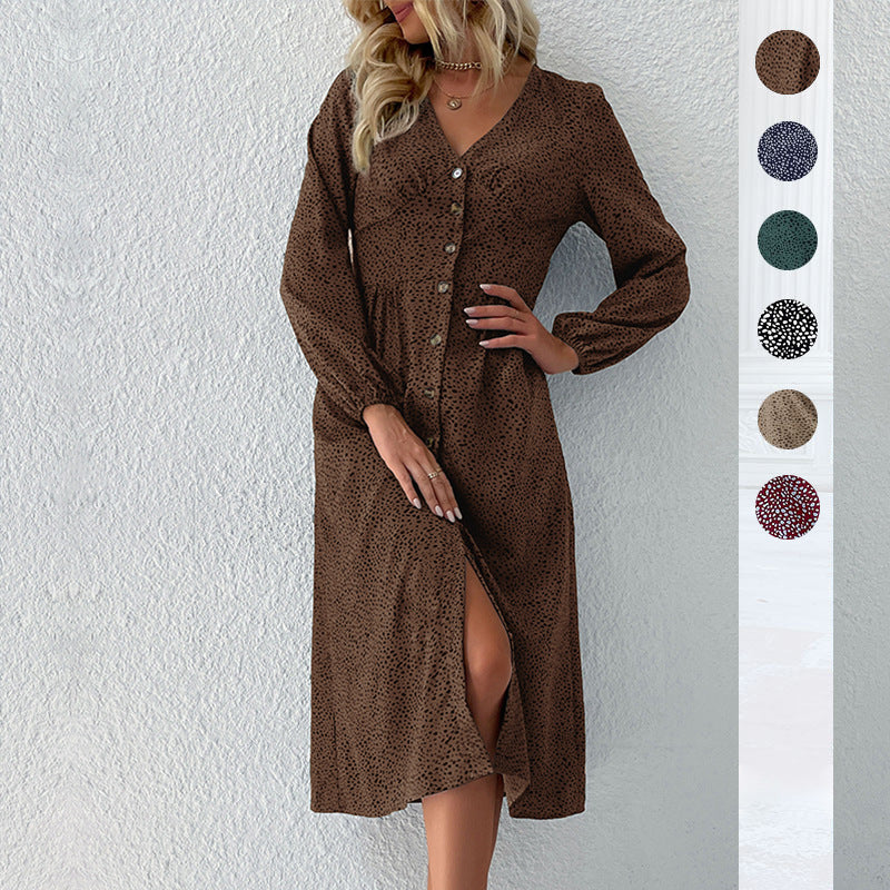 Damen Knielanges Hemdblusenkleid mit Knopfverschluss und zeitlosem Muster Drune