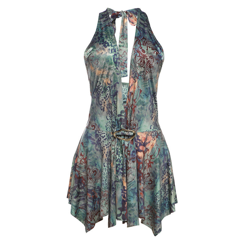 Damen Elegantes Chiffonkleid mit tiefem Ausschnitt und fließendem Schnitt Drune