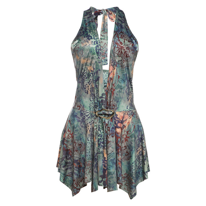 Damen Elegantes Chiffonkleid mit tiefem Ausschnitt und fließendem Schnitt Drune