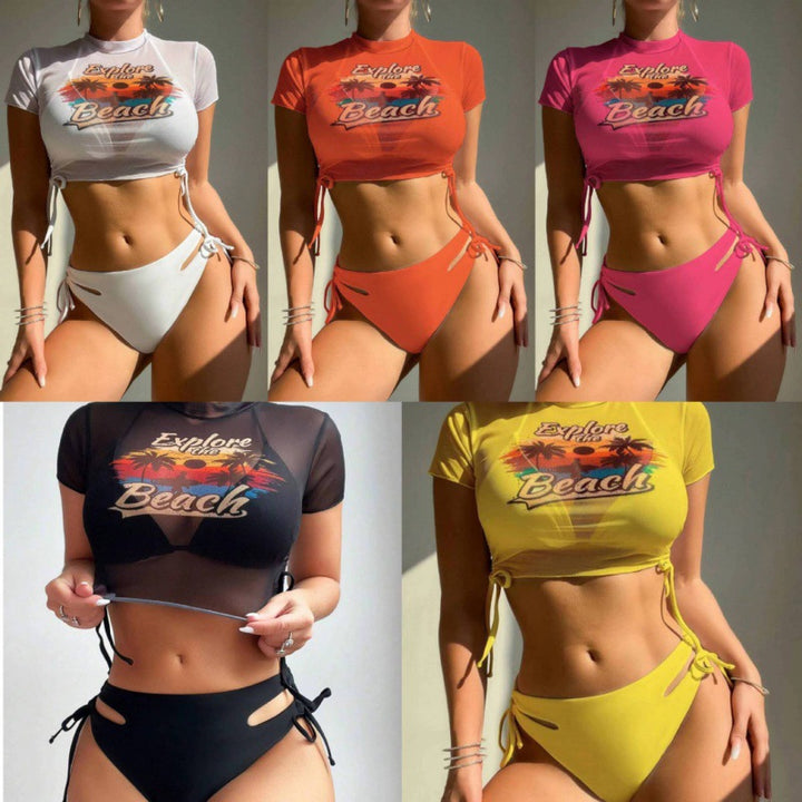 Damen Bikiniset mit modischer cropped Bluse und Schnürdetail Drune