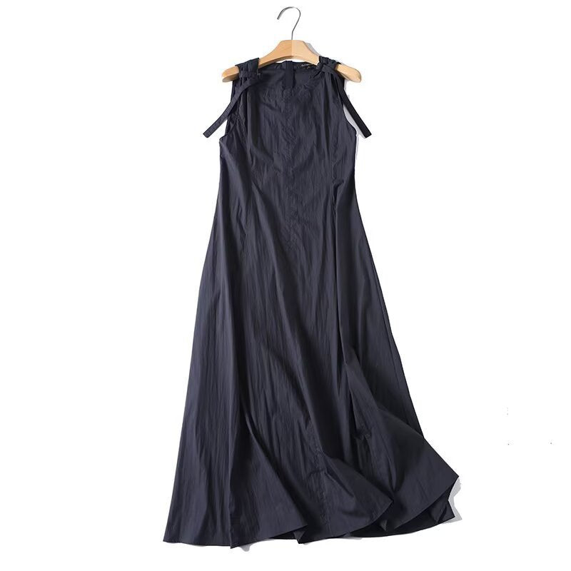 Damen luftiges Maxi-Kleid mit Spaghetti-Trägern und voluminösem Saum Drune