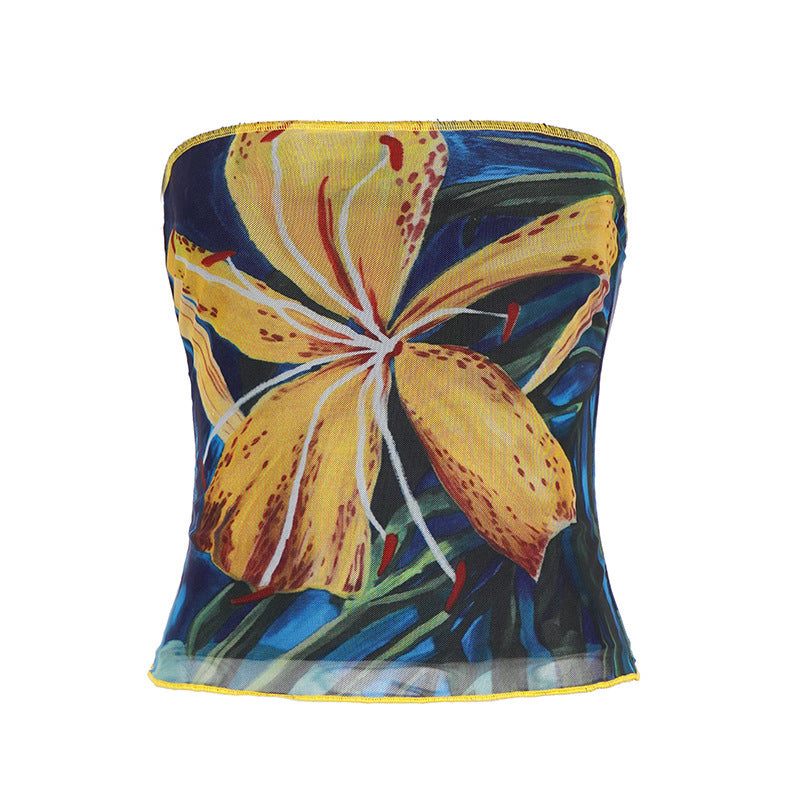 Damen Bandeau-Top mit buntem floralen Druck und elastischem Saum Drune