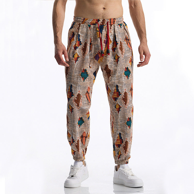 Herren lässige Harem-Hose mit buntem Muster und elastischem Bund Drune