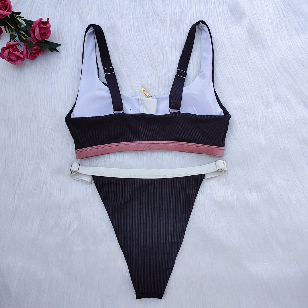 Damen Sport-Bikini-Set mit Reißverschluss und farblich abgesetzten Details Drune