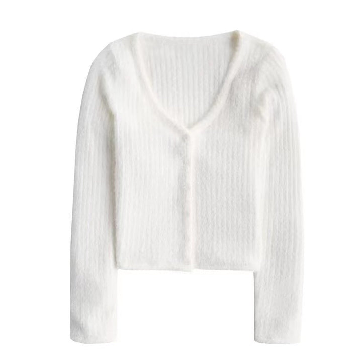 Damen modische Strickjacke mit V-Ausschnitt und Knopfverschluss Drune