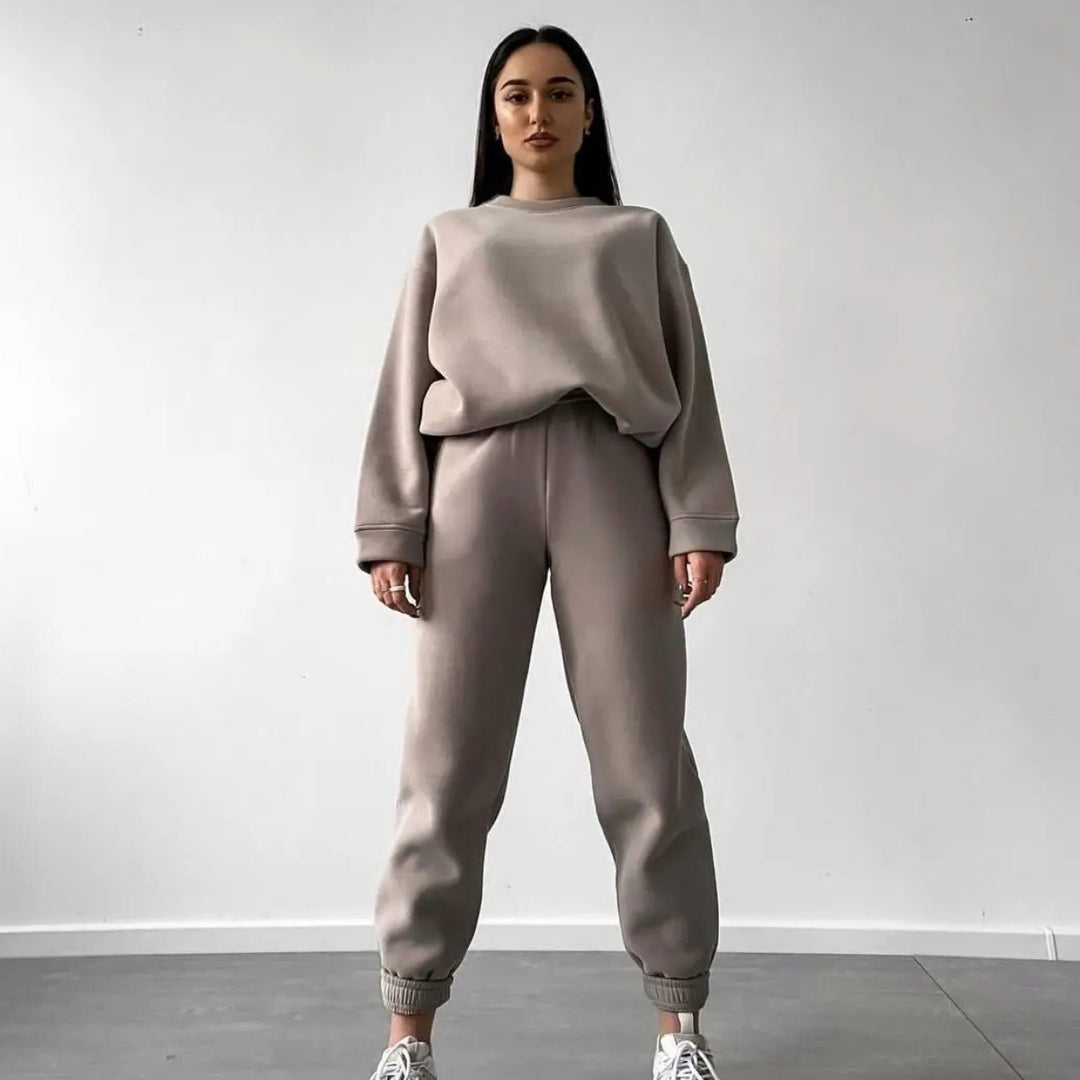 Damen lässiges Fleece-Trainingsset mit hoher Taille Drune