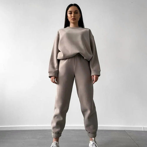 Damen lässiges Fleece-Trainingsset mit hoher Taille Drune