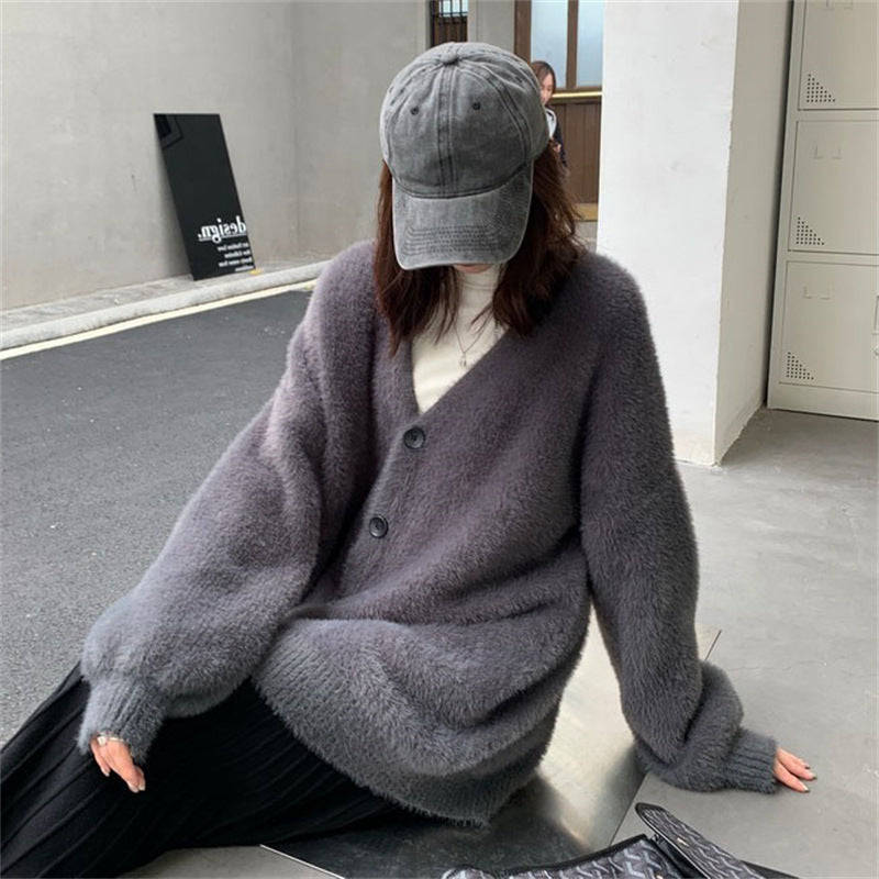 Damen Flauschiger Cardigan mit Knopfdetails und weit geschnittenem Design Drune