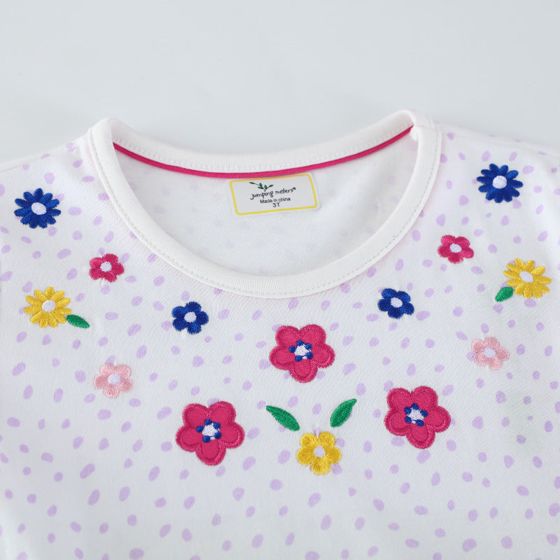 Mädchen Baumwollkleid mit buntem Dinosaurier- und Blumenmotiv Drune