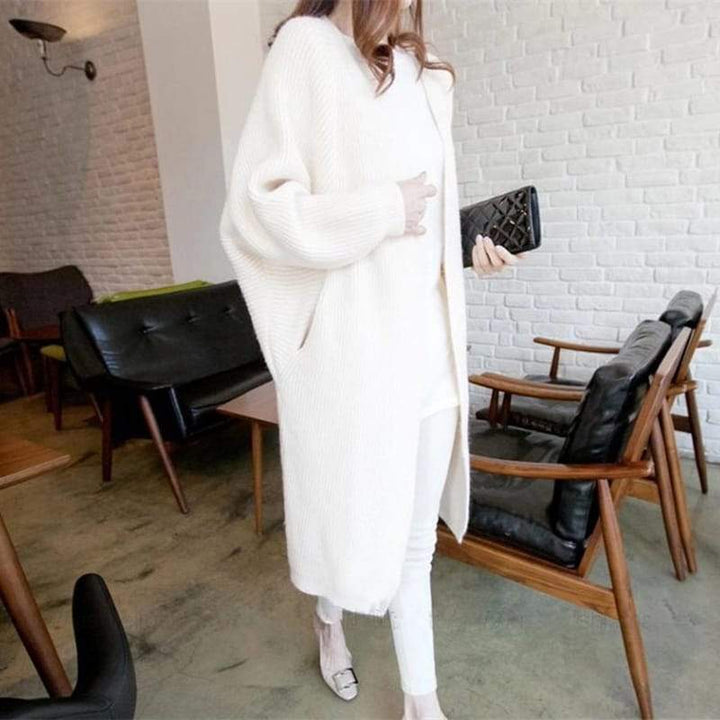 Damen lässiger Longcardigan mit offener Front und feinem Strickmuster Drune