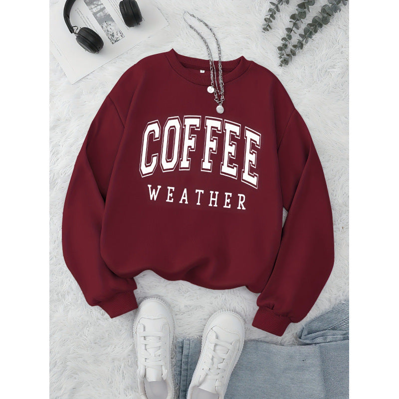 Damen Sweatshirt mit modischem Coffee Weather Aufdruck Drune
