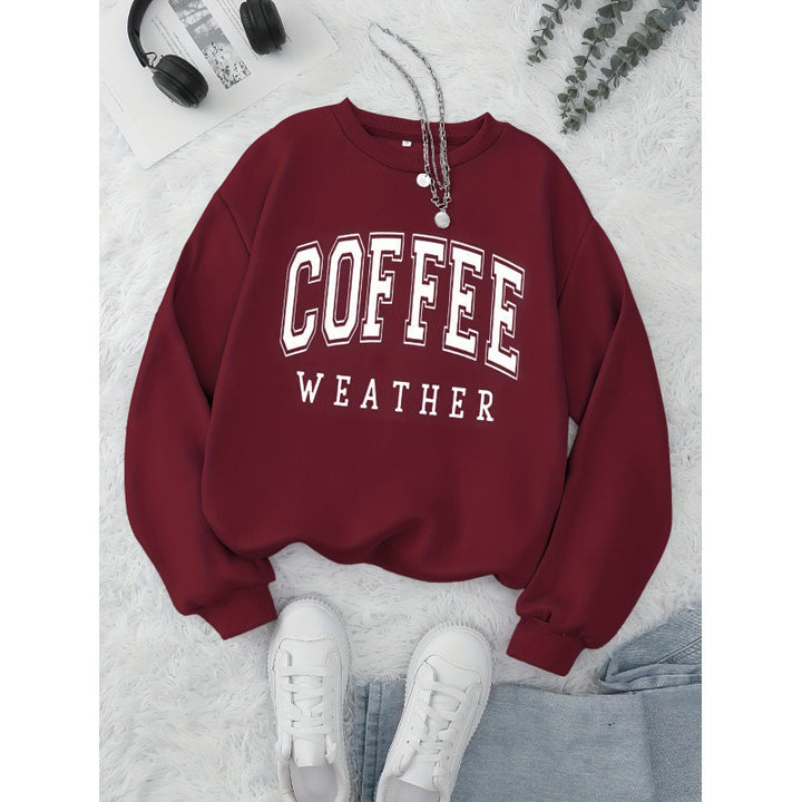 Damen Sweatshirt mit modischem Coffee Weather Aufdruck Drune