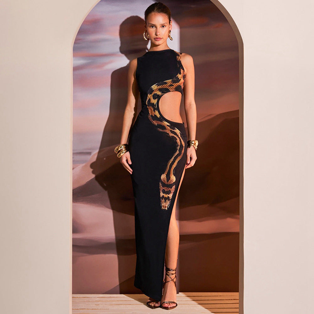 Damen Schickes Maxi-Kleid mit aufregendem cut-out Design und hohem Schlitz Drune