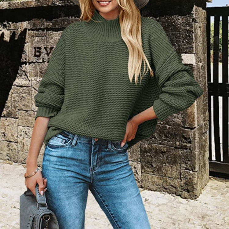 Damen Grobstrickpullover mit hoch geschlossenem Kragen und lässigem Schnitt Drune