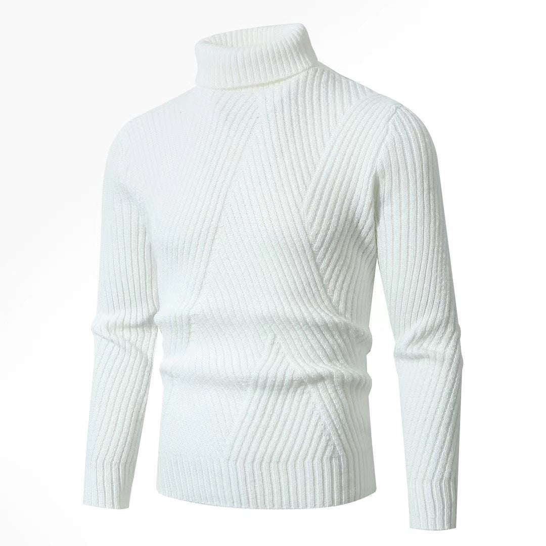 Herren nan strukturierter Rollkragenpullover mit diagonaler Rippstruktur und schlanker Passform Drune