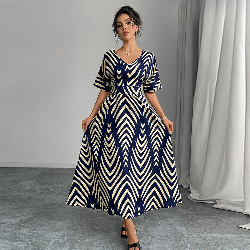 Damen Maxikleid mit elegantem V-Ausschnitt und geometrischem Muster Drune