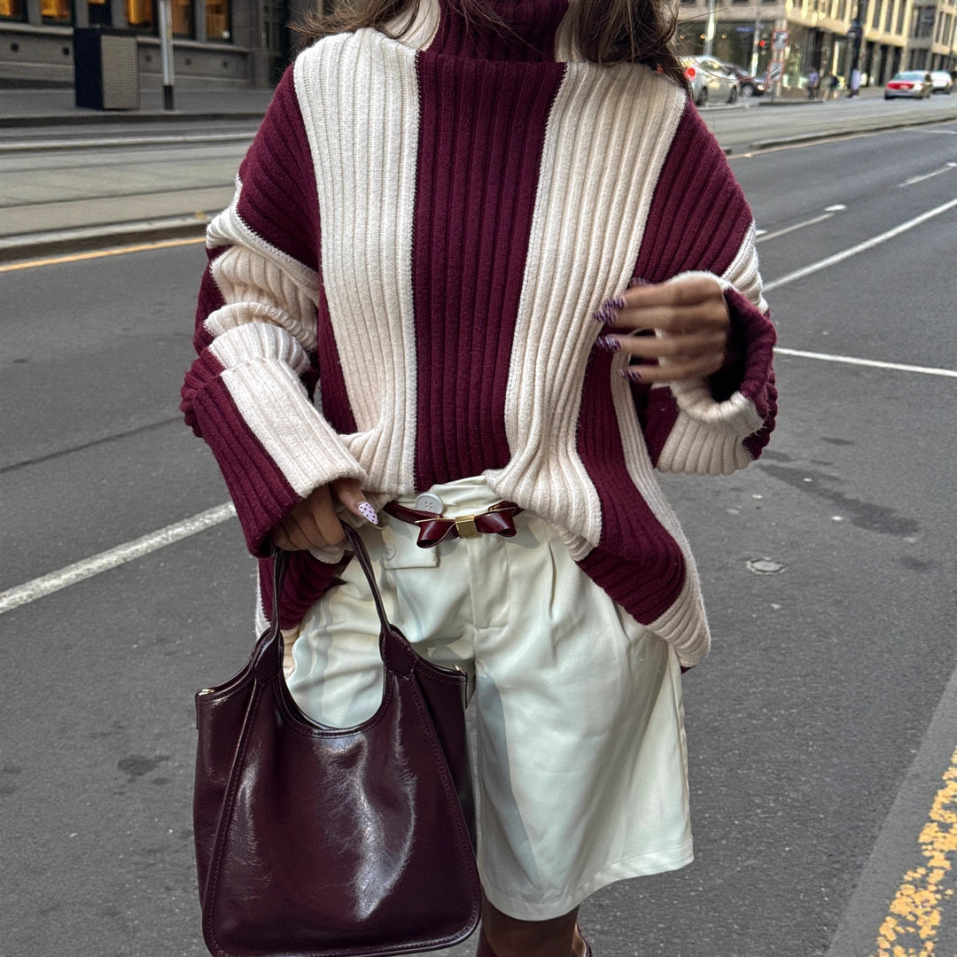 Damen modischer Strickpullover mit schickem Rippenmuster und lässigen Ärmeln Drune